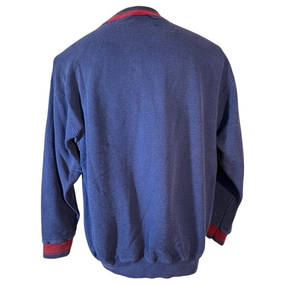 Vintage 90s Nike Crewneck Sweatshirt Blue & Red Size M Stripe Neck Cuff made USA - Picture 3 of 8